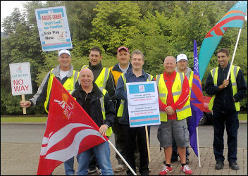 Argos workers in the Unite union on a 24-hour strike , photo Leicester Socialist Party