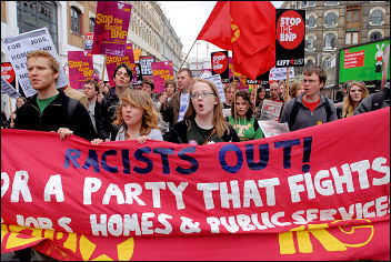 Love Music Hate Racism demonstration 2008, International Socialist Resistance and Youth Against Racism contingent , photo Paul Mattsson