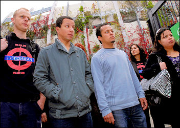 Jean Charles de Menezes relatives and friends outside the inquiry into his shooting, photo Paul Mattsson