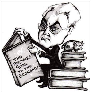 Alistair Darling reads the beginners guide to the economy, photo Suz