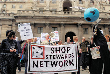 National Shop Stewards Network protest outside Bank of England, photo Paul Mattsson