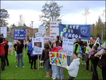 demonstration through Mirfield against school closure is successful, photo J Grunsell