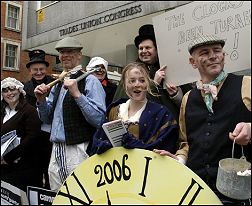 Socialist Party members protesting against Labour education minister Ruth Kelly