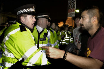 Policing on an anti-war demonstration, photo by Paul Mattsson
