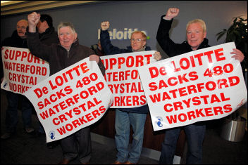 Waterford Crystal workers occupy and protest at sackings, photo Socialist Party Ireland