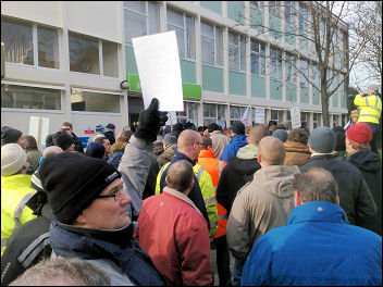 Staythorpe power station construction workers protest outside Newark Jobcentre, photo Steve Score