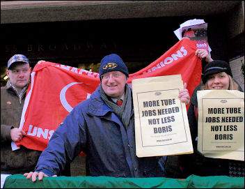 RMT protest against job losses is joined by the Shop Stewards Network, photo by Paul Mattsson