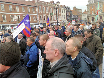 After a mass picket at Staythorpe power station contruction workers marched into Newark town centre, photo Steve Score