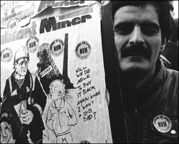 Miner lobbying the TUC during the Miners strike of 1984-85, photo Dave Sinclair