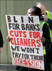 Cleaners employed by contractors Mitie protested outside the Willis building in the City of London, photo Chris Newby