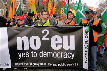 The G20 protest saw the NO2EU campaign banner unfurled, photo Paul Mattsson