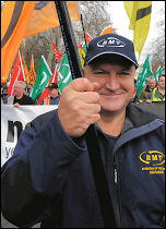 Bob Crow, RMT general secretary and NO2EU on the on the 'Put People First' demo, photo Paul Mattsson