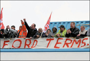 Visteon workers at Enfield during occupation of plant, photo Paul Mattsson