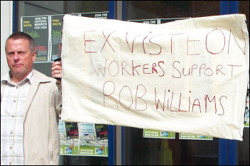 Visteon workers on the lobby of Unite London headquarters over the sacking of Rob Williams, Linamar convenor, photo Alison Hill