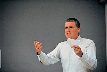 James Kerr speaks at Youth Fight for Jobs conference 2009, photo Paul Mattsson