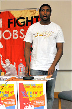 Youth Fight for Jobs conference 2009 speaker in support of a motion condemning the slaughter of the Tamils. Photo Paul Mattsson