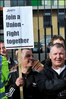 Construction workers day of action at the Olympics site, photo Paul Mattsson