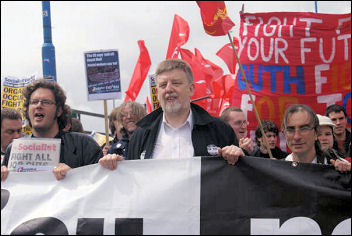 Socialist Party councillor Dave Nellist on the Unite Jobs demo , photo Harry Smith