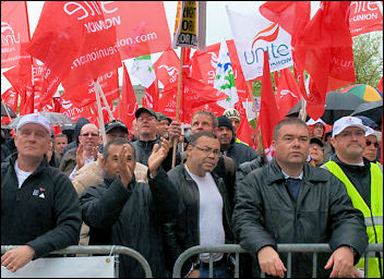 Ex-Visteon convenors at the jobs demo in Birmingham called by the Unite trade union, photo Paul Mattsson