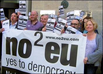 Bob Crow and other No2EU candidates and supporters launch their manifesto, photo D Carr