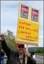 Limamar workers support sacked covneor Rob Williams , photo Sarah Mayo
