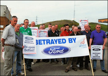 Limamar workers support sacked covneor Rob Williams , photo Sarah Mayo