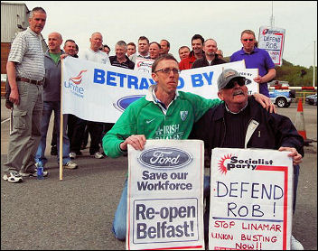 Linamar workers during their battle for jobs, photo Sarah Mayo