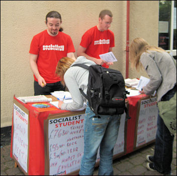 Campaigning at Aston University, photo Socialist Students