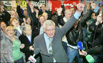 Joe Higgins wins his European Parliament seat in Dublin, photo by Socialist Party, Ireland