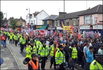 Anti-EDL demonstration in Walthamstow 1 September 2012 was 20 times the size of the EDL march, photo P Mason