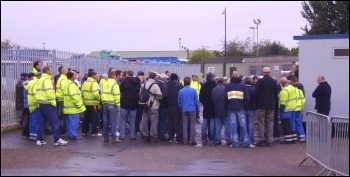 Mass meeting of Sita UK bin workers in Doncaster discussing pay offer, photo by Alistair Tice