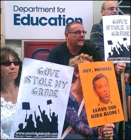 NUT protest outside the Department of Education by teachers and parents opposed to the GCSE regrading in August 2012 , photo Neil Cafferky