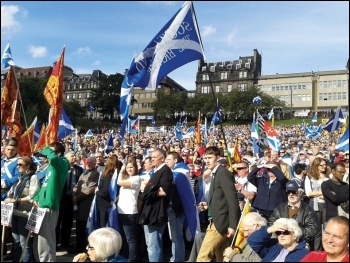 Rallying for a yes vote in Edinburgh as thousands march for an independent Scotland, photo by M Dobson