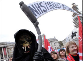 Death stalks NHS market reforms, photo Paul Mattsson Death stalks NHS market reforms, photo Paul Mattsson