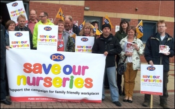 Leeds HMRC PCS workers protest against proposals to close nurseries, photo Iain Dalton