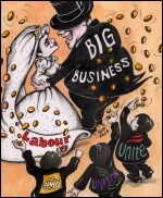 Labour marries big business on the funds of the trade unions, cartoon by Suz
