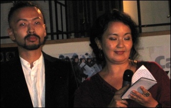 Zhainagul and Askar Aidarkhan, wife and son of Aron Atabek, read his poems at a concert organised by Campaign Kazakhstan, London 2 October 2012, photo Keith Dickinson