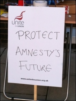 Unite banner at Amnesty International, photo Judy Beishon