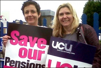 UCU strikers on a picket line in Swansea on 10 May 2012 public sector workers strike , photo Socialist Party Wales