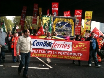 RMT contingent on 20 October TUC demo, photo Socialist Party