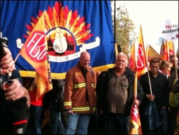Fire Brigade Union members on the TUC demo, 20 October 2012, photo by Socialist Party