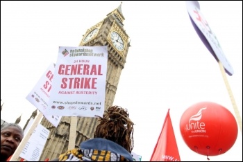 TUC demo 20 October 2012 with placard calling for a 24 hour general strike , photo Senan