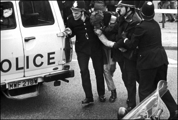 Miners strike 1984-85 Police arrest Sheffield miner 19 April 1984 , photo Jacob Sutton