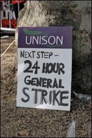 A Unison member's placard on the 20th October TUC demo, photo  Socialist Party