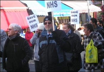 200 protestors march to stop cuts at Dewsbury hospital, photo Yorkshire Socialist Party