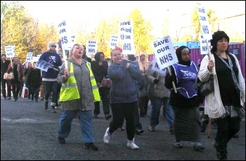 200 protestors march to stop cuts at Dewsbury hospital, photo Yorkshire Socialist Party