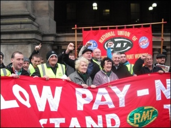 RMT cleaners at companies Churchill and ISS take strike action, 2.11.12, photo by Elaine Brunskill