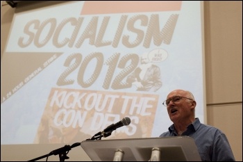 Peter Taaffe addressing the Socialism 2012 Saturday rally , photo Paul Mattsson