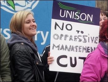 Three-day strike of Mid Yorkshire Unison NHS staff against pay cuts and mass downgrading, photo Iain Dalton