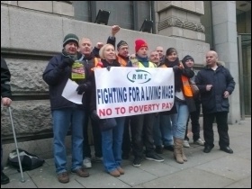 RMT cleaners taking strike action, 30.11.12,  employed by Carlisle company contracted to TransPennine Express, photo by Hugh Caffrey